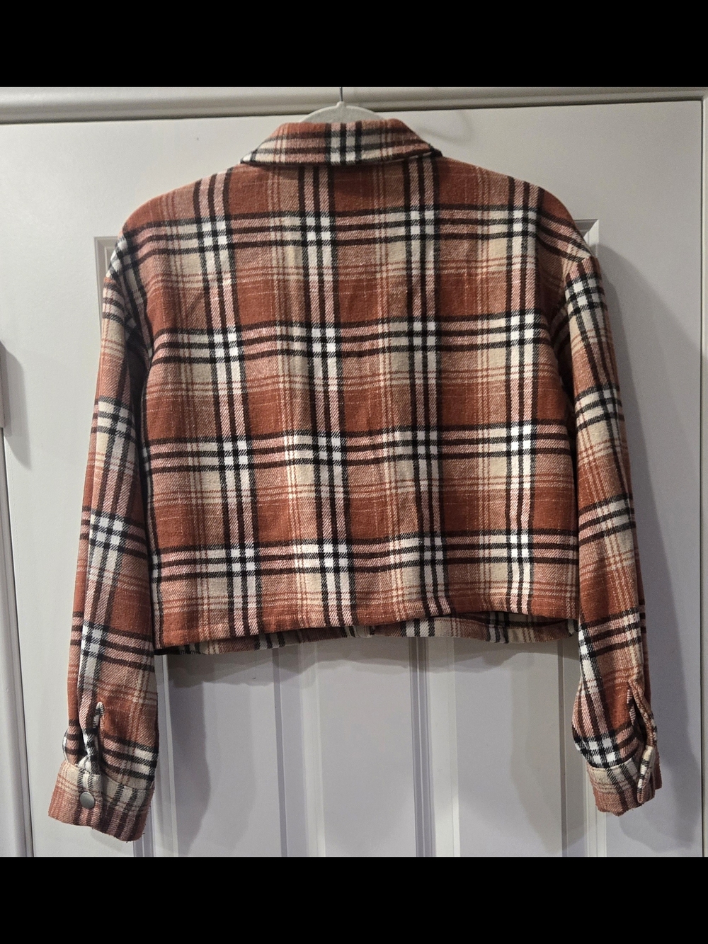 Rust Plaid Cropped Utility Shacket - Picture 2 of 6